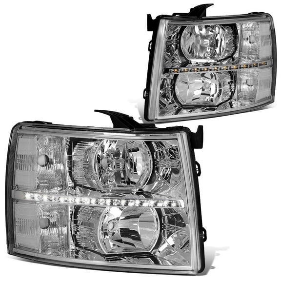 DNA Motoring For 07-14 Chevy Silverado 1500 2500 3500 HD LED DRL Headlight Lamps Pair Chrome/Clear