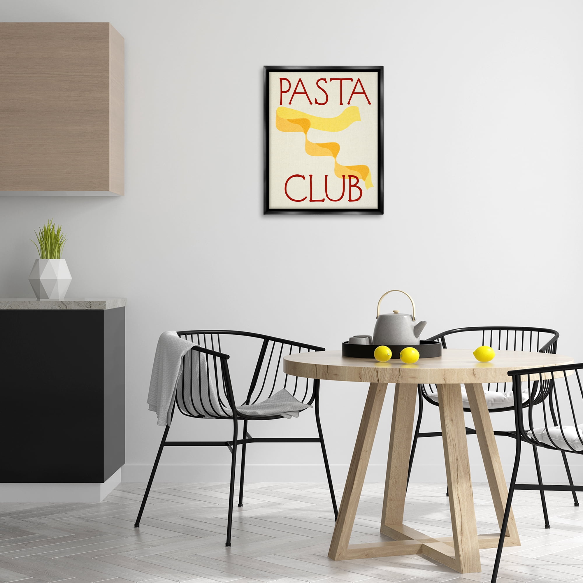 Stupell Industries Pasta Club Phrase Food & Beverage Painting Black Floater Framed Canvas Art Print Wall Art, 17 x 21