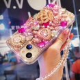 thumbnail image 4 of Glitter Bling Case for iPhone 15 Plus, Cute Luxury 3D Crown Crystal Rhinestone Diamond Sparkle Gemstones Pearl with Wrist Strap Chain Women Girls Phone Case for iPhone 15 Plus 6.7" (Pink), 4 of 4