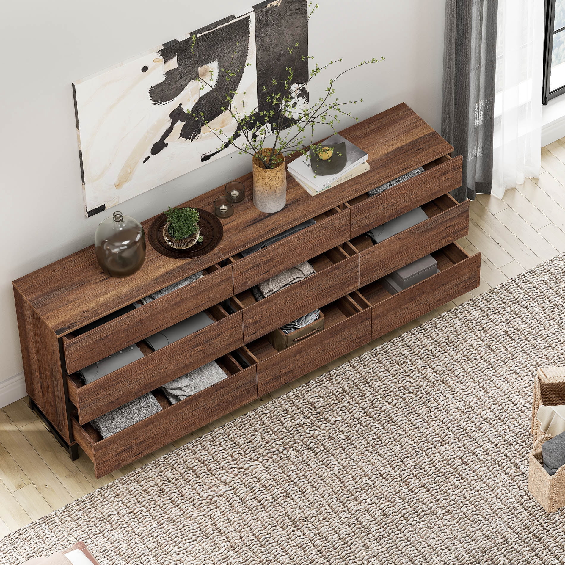 WAMPAT 2 in 1 Dresser for Bedroom, Closet Organizers and Storage with 9 Drawers, Chest of Drawers with Metal Base, Modern Wood Dresser for Bedroom, Light Oak