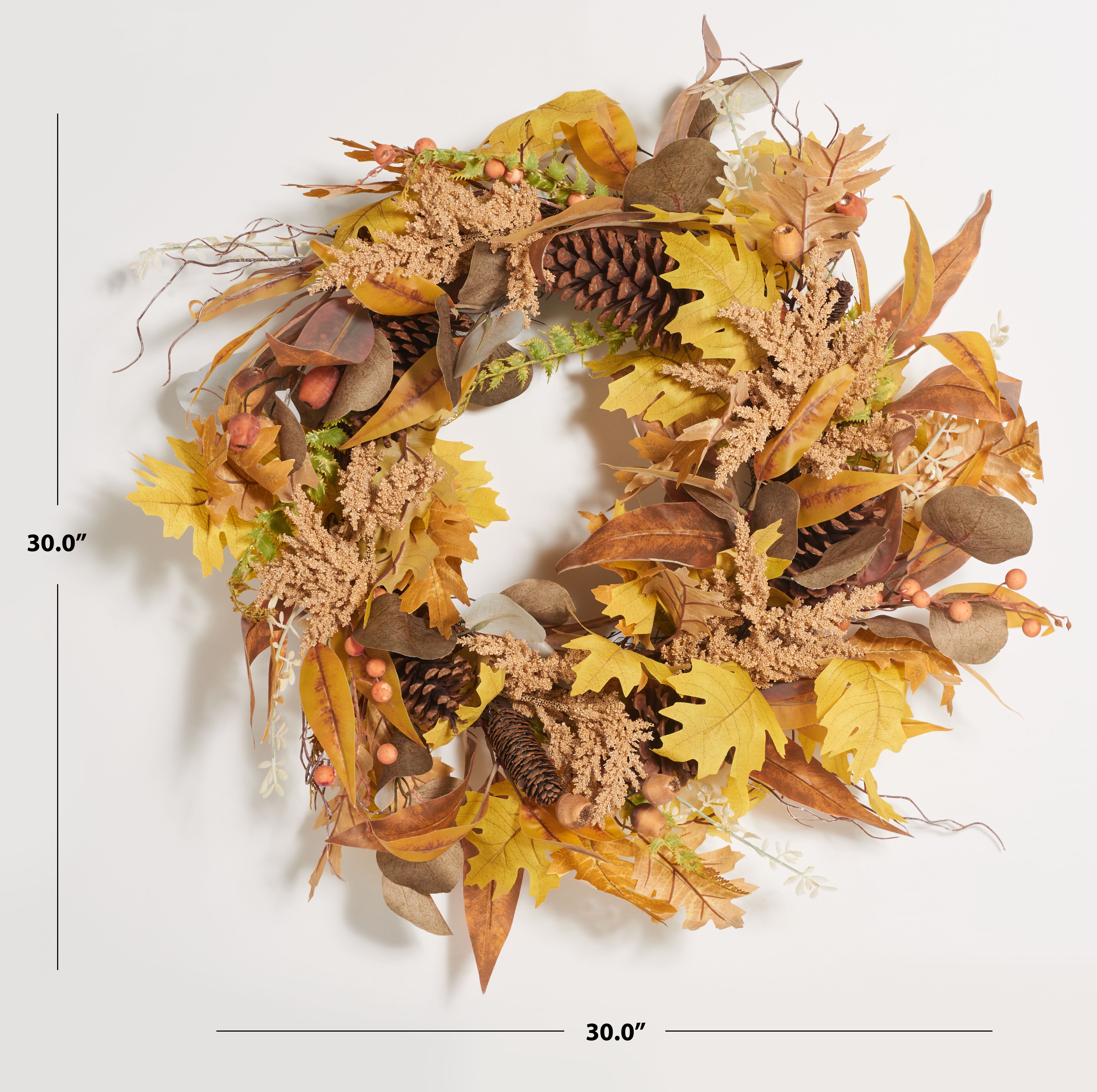 SAFAVIEH Faux 30 Inch Oaf Leaf & Eucalyptus Wreath, Yellow/Green