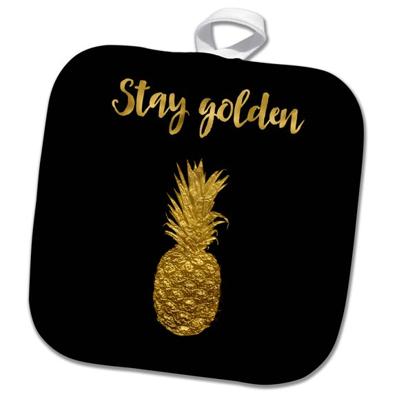 3dRose, Stay Golden Typography And Pineapple, 8x8 Potholder