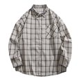 thumbnail image 2 of Mens Long Sleeve Flannel Shirt Oversized Lightweight Button Down Plaid Shirts Casual Loose Fit Blouse Khaki 2XL, 2 of 6