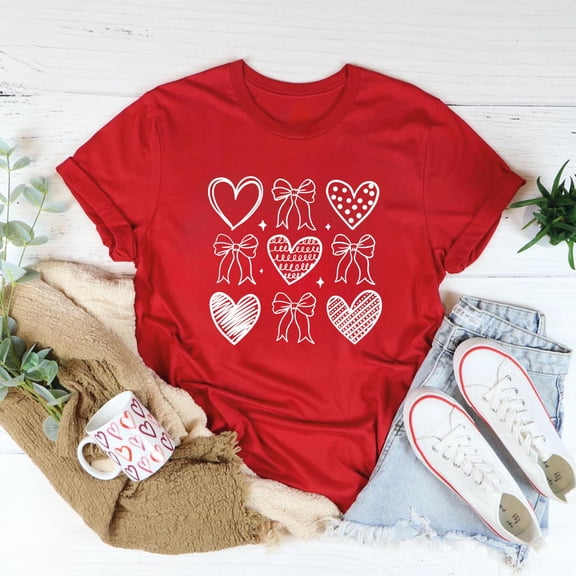 MYYUK Valentine Bows Shirt, Valentine's Day Women's Tee, Holiday Women's Shirt
