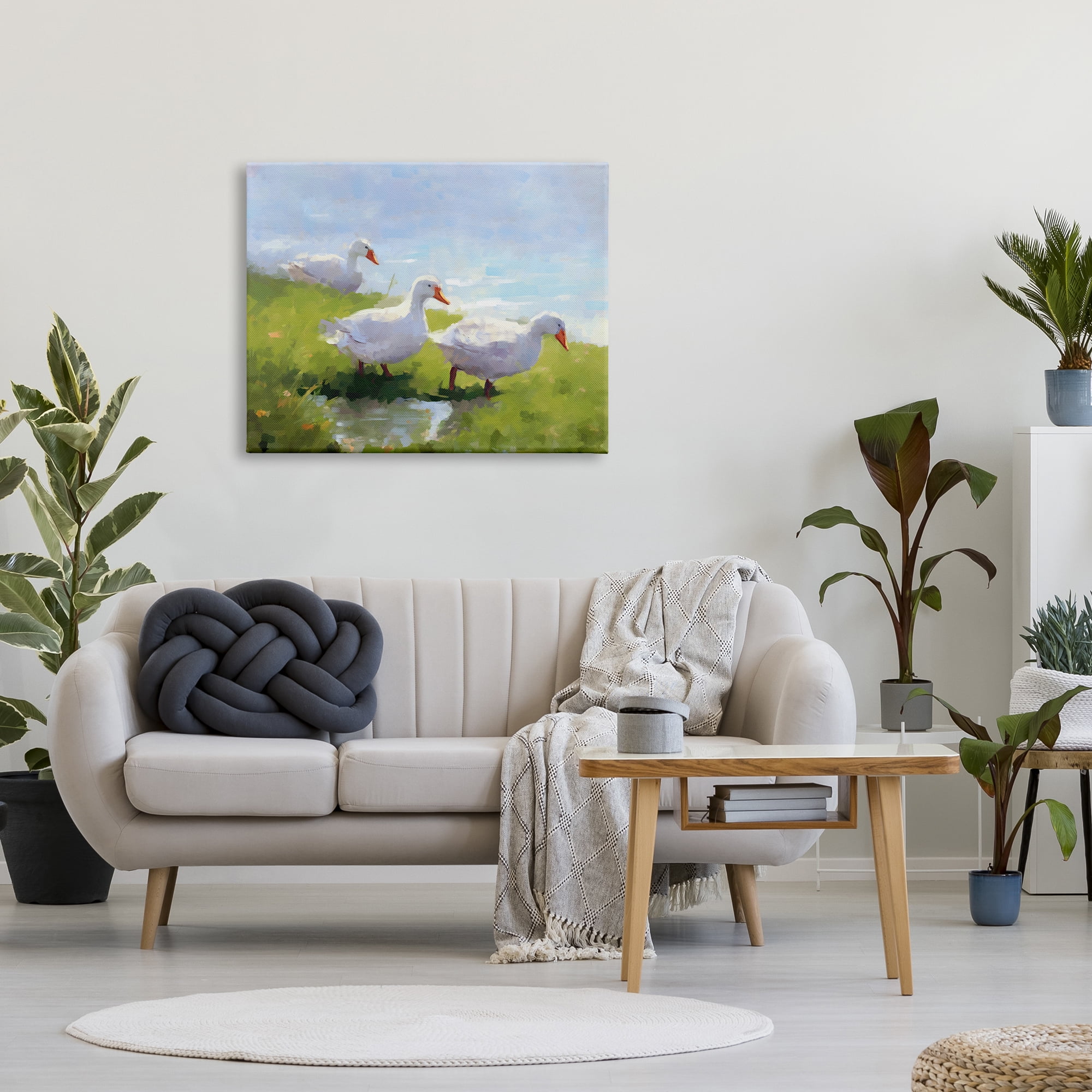 Stupell Industries Three Ducks Landscape Animals & Insects Painting Gallery Wrapped Canvas Art Print Wall Art, 40 x 30