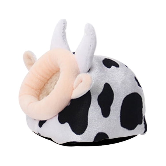 Hamster Winter Bed Plush Hideout Cozy House Small Animal Nest Cute Cow Shape Warm Hide for Dwarf Hamsters Easy to Clean