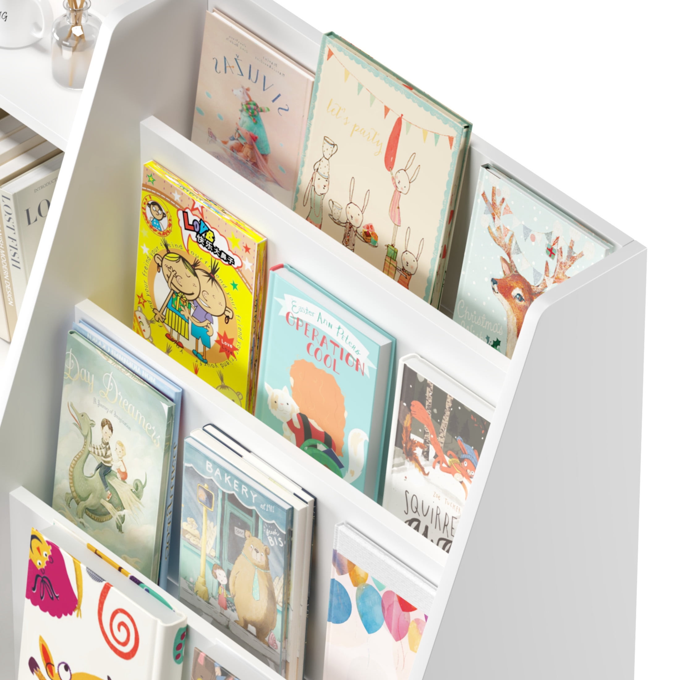 Noble House Kids Bookshelf and Toy Storage Organizer, 4-Tier Wooden Bookcase for Nursery, Playroom, White