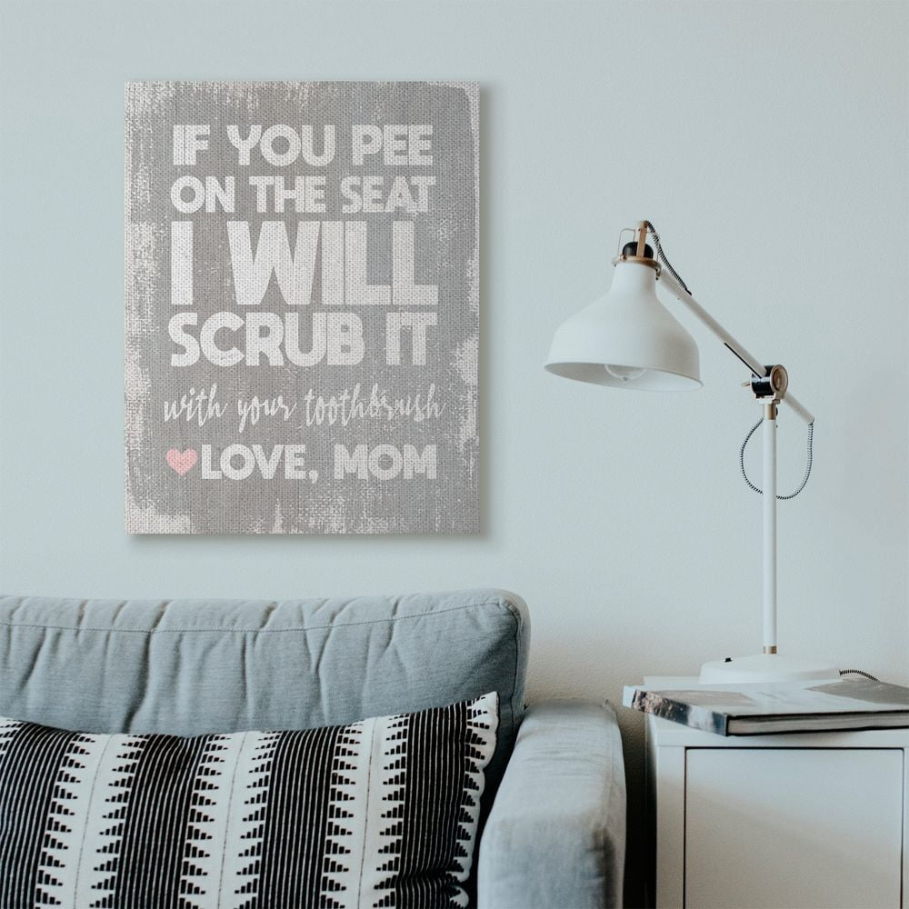 Stupell Industries Pee On Seat Funny Word Bathroom Wood Textured Grey Design Canvas Wall Art by Daphne Polselli