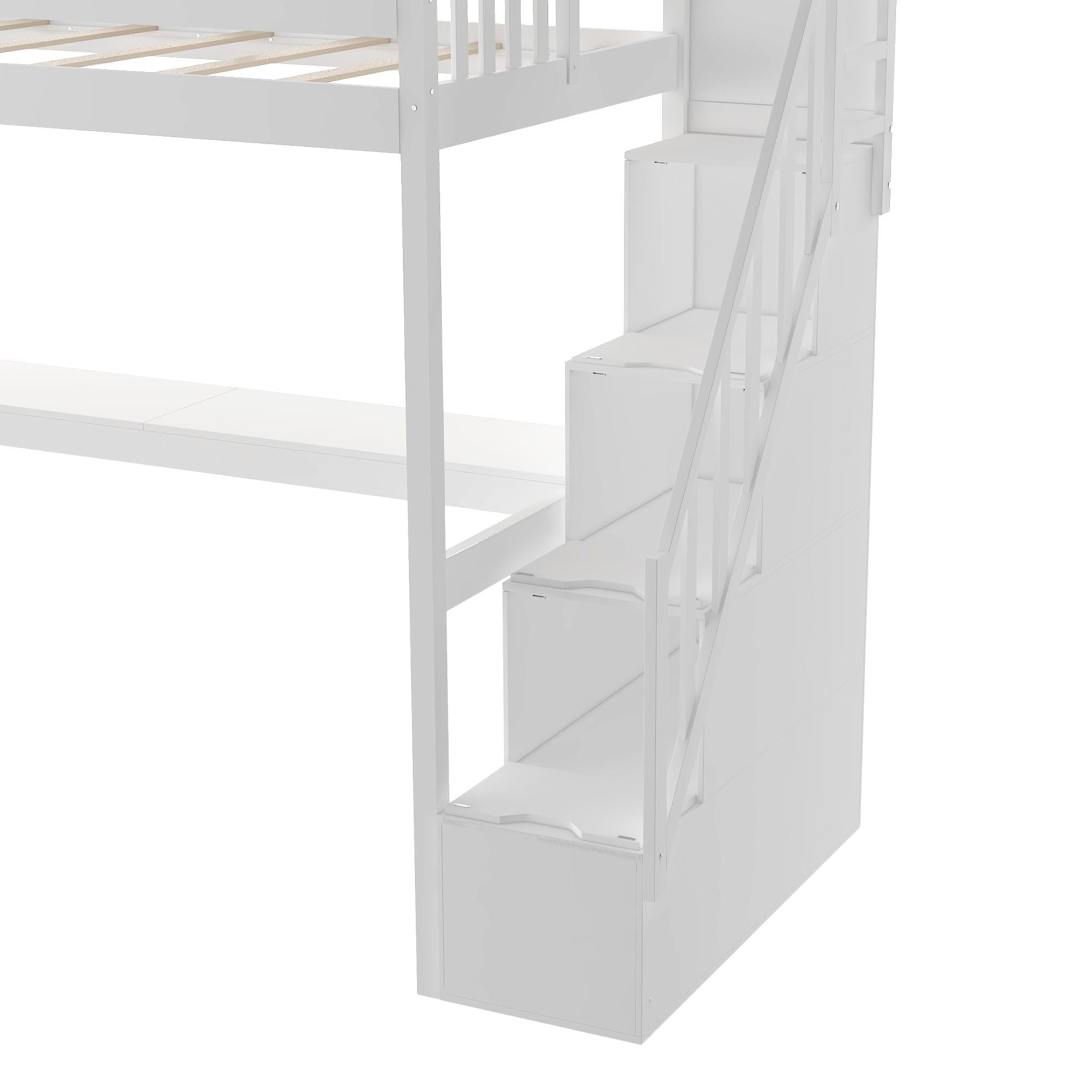 Twin Size Loft Bed With Staircase And Built In Desk Solid Wood Loft Bed Frame For Kids Teens Adults White Walmart Com