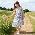 thumbnail image 5 of Girls Summer Boho Maxi Dress, Black and White Floral Tiered Sundress with Ruffle Straps for Toddler & Little Girls (4-5Y), 5 of 7