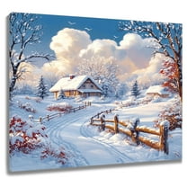 NEONWE Rustic Farmhouse Christmas Winter Wall Art, 16x12 Framed Canvas Painting