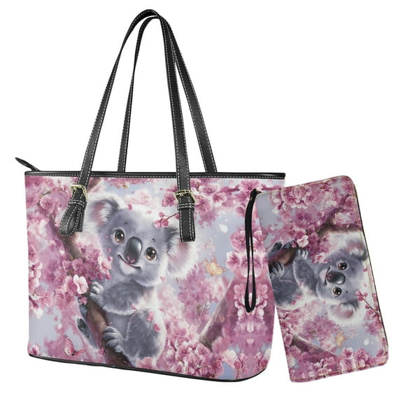 ZUXONGSY Cherry Blossom Koala Print Womens Handbag Set Wallet and Purse Set Top Handle Handbag with Wristlet Wallet Set for Ladies Shopping Travel