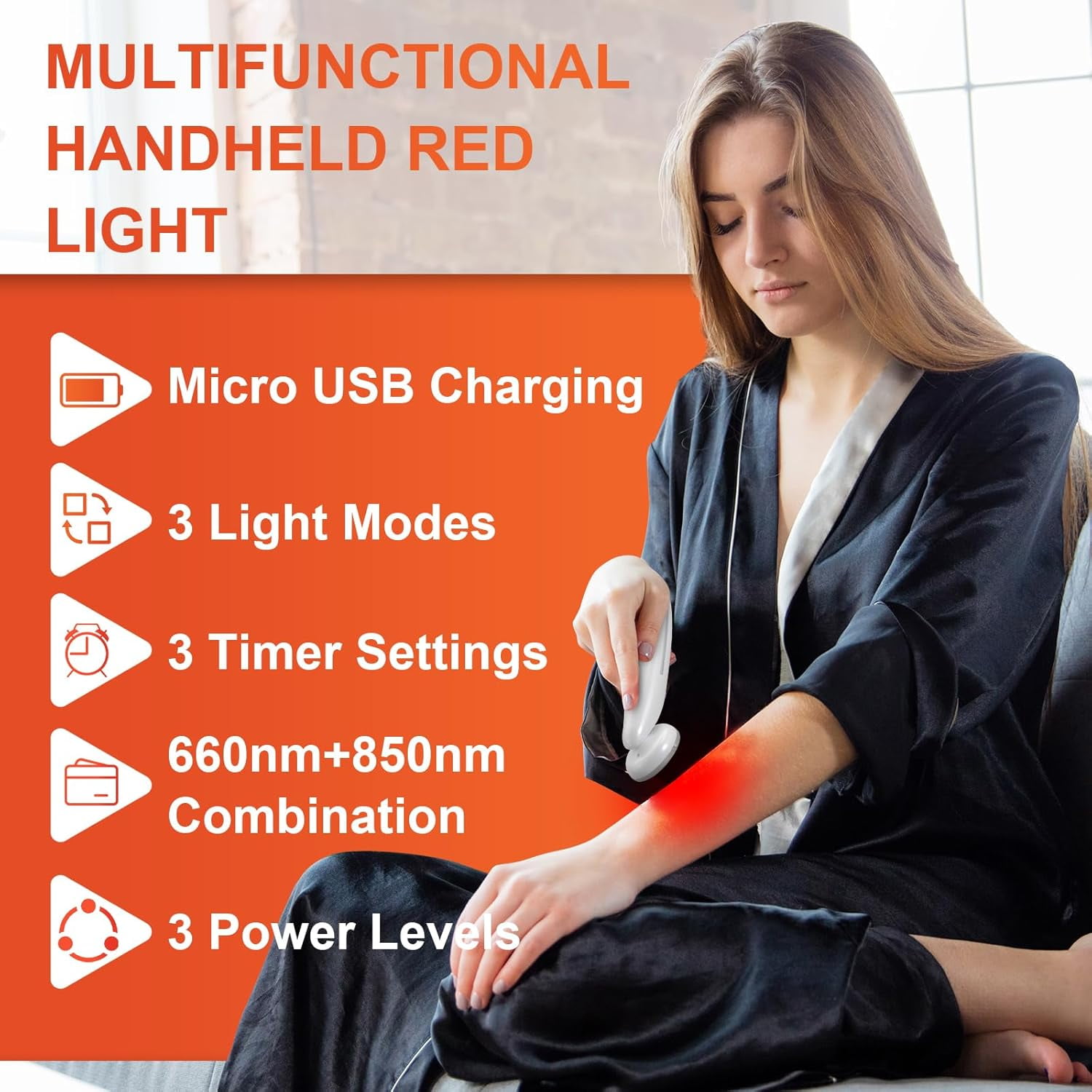 Portable Red Light , Handheld Red Light for Body, Near Infrared Light 660nm & 850nm at Home, Sliver