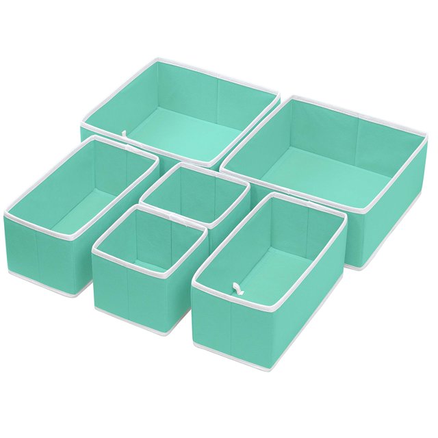 Simple Houseware Caja de almacenamiento de tela plegable, armario, cómoda, cajón, organizador, cestas para ropa interior, sujetadores, color turquesa (juego de 6)