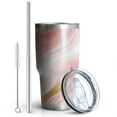 thumbnail image 2 of 30oz Pink and Gold Marble Texture Tumblers Stainless Steel Tumbler with Lid and Straw,Vacuum Insulated Double Wall Travel Tumbler Cups Mug with Cleaning Brush for Coffee,Tea, 2 of 7