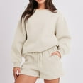 thumbnail image 4 of Oversized Sweat Shorts Sets Women Crew Neck Long Sleeve Pullover Sweatshirts Elastic Waist Shorts Matching Sets 2 Piece Outfits Sweatsuits Women’s Solid Tracksuit Khaki, 4 of 9