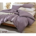 thumbnail image 3 of Pompom Duvet Cover Set For Bedroom Boho Duvet Cover Set Breathable Purple Quilt Cover 8Corner tie For Closure Zipper Bohemian Bedding Set, 3 of 4