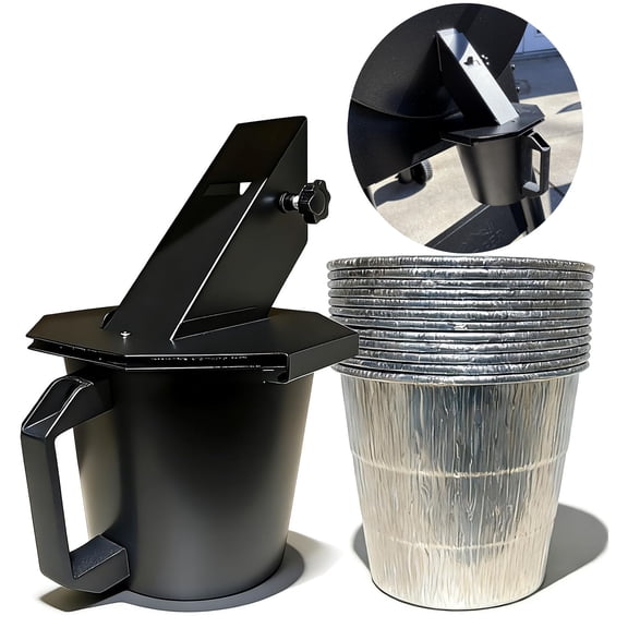 Upgraded Grease Bucket with Lid & 12 Disposable Foil Liners, Smoker Drip Grease Bucket Compatible with Traeger, Pit Boss, Recteq, Z Grills & More Wood Pellet Grills