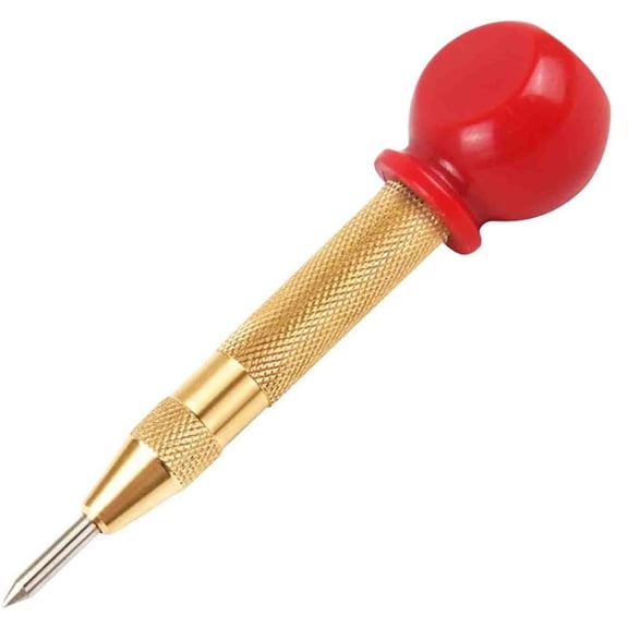 Automatic Center Hole Punch with Adjustable Impact 5" Brass Metal Punch Universal Used with Adjustable Knurled Cap to Control Blow Force