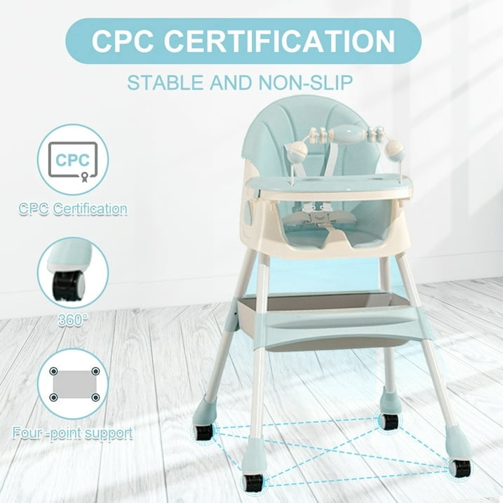 PUEDO 4-in-1 Baby High Chair Portable Toddler Dining Chairs Eat & Play Convertible Highchair with Adjustable Tray, Green