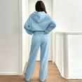 thumbnail image 4 of Dwralegc Womens Sweatsuits 2 Piece Set Long Sleeve Fleece Hoodies Solid Color Drawstring Wide Leg Sweatpants Sport Baggy Fall Winter Sweatsuit Tracksuit with Pockets Sky Blue L, 4 of 6