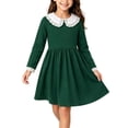 thumbnail image 2 of hotojiny Girl Long Sleeve Dress Lace Trim Collared Fall Clothes Knee Length Flowy A-Line Corduroy Dresses Children Clothes(Army Green,2-3 Years), 2 of 9