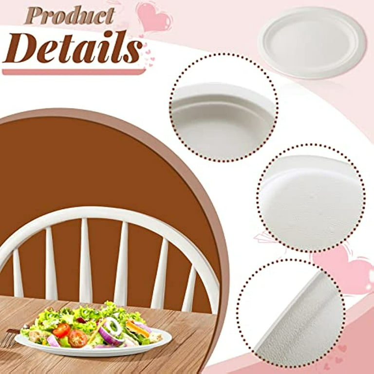 Dznils 10Pcs 8 inch Disposable White Paper Plates Cake Paper Plates  Biodegradable Food Grade Compostable Lightweight Safe for Birthday Party,  Wedding, Picnic, BBQ 