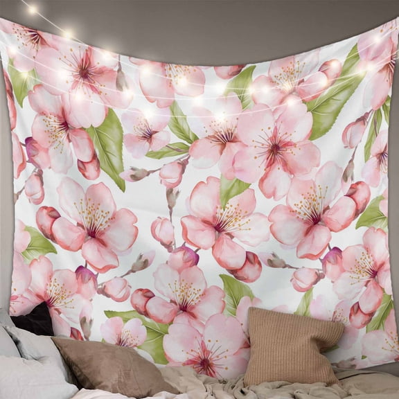 Pink Flowers Small Tapestry for Bedroom Wall Hanging Tapestry,Watercolor Spring Botanical Floral Leaves Ceiling Backdrop Tapestries Poster Blanket Wall Decor for Teens Room Living Room Dorm 23" x 28"
