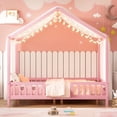 thumbnail image 3 of Noble House Full Floor Bed with Canopy and Guardrails, Wood House Bed Frame for Kids, Pink, 3 of 11