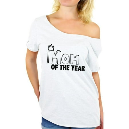 Awkward Styles Women's Mom Of The Year Graphic Off Shoulder Tops T-shirt For The Best