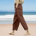 thumbnail image 2 of Lenpel Women's Cotton Linen Pants Lightweight Elastic High Waisted Drawstring Ankle Length Trousers Casual Loose Beach Pants, 2 of 6