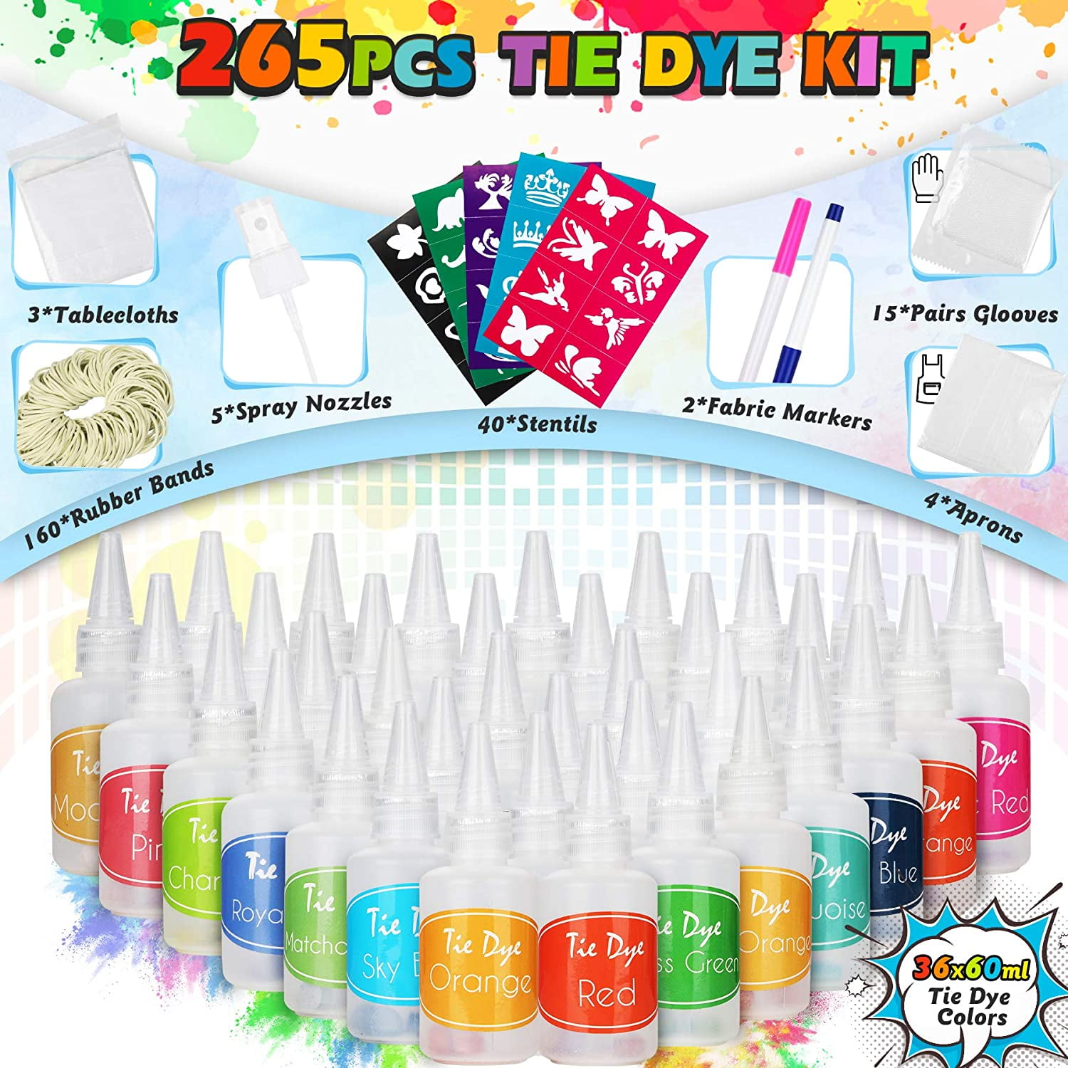 lenbest Tie Dye Kit, Tie-Dye Kits for Dyeing Fabric, Fashion DIY Clothes Fabric Textile Paints Set, Creative Art Craft for Kids & Adults (20 Colo