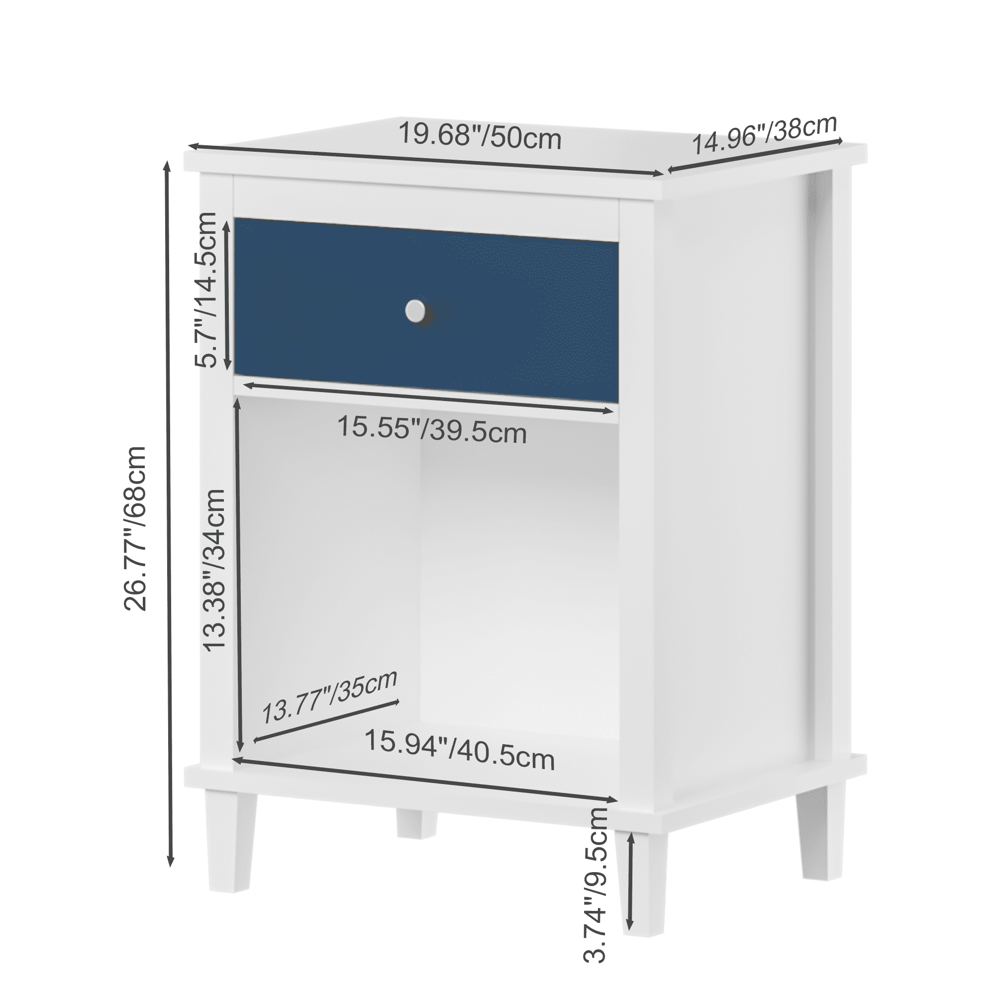Jopath Wooden Nightstand with One Drawer & One Shelf for Kids, Adults,26.77''H,Navy02