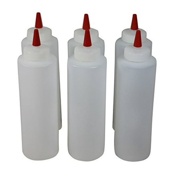 Plastic Squeeze Condiment Bottles with Red Tip Cap 16ounce Set of 6