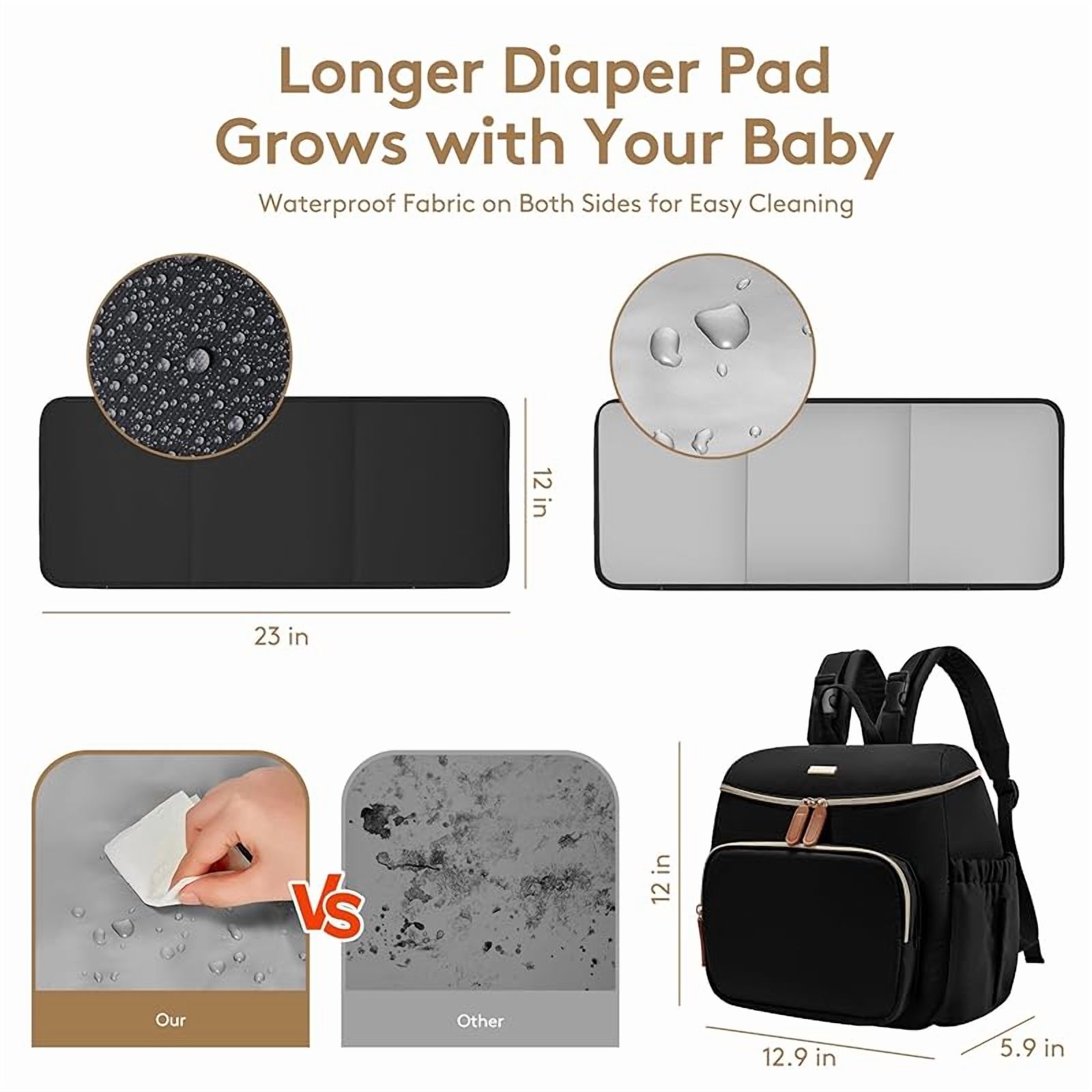 Diaper Bag Backpack, Lightweight Baby Bag for Moms and Dads, Compact Travel Diaper Backpack with Stroller Straps & Changing Pad, Waterproof & Stylish Baby Bag for Everyday Essentials