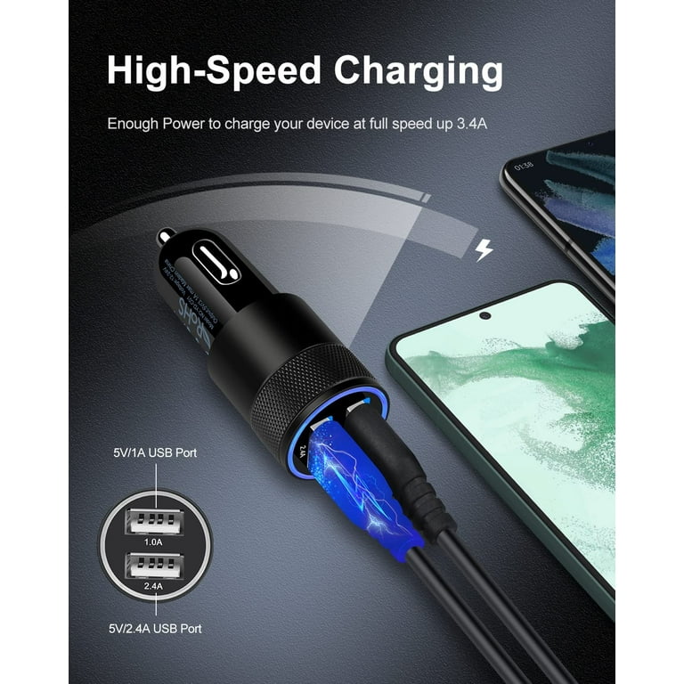 Car Charger, [2Pack/3.4a] Fast Charge Dual Port USB Cargador Carro Lighter  Adapter for iPhone 15 14 13 12 11 Pro Max X XR XS 8 Plus 6s, iPad, Samsung