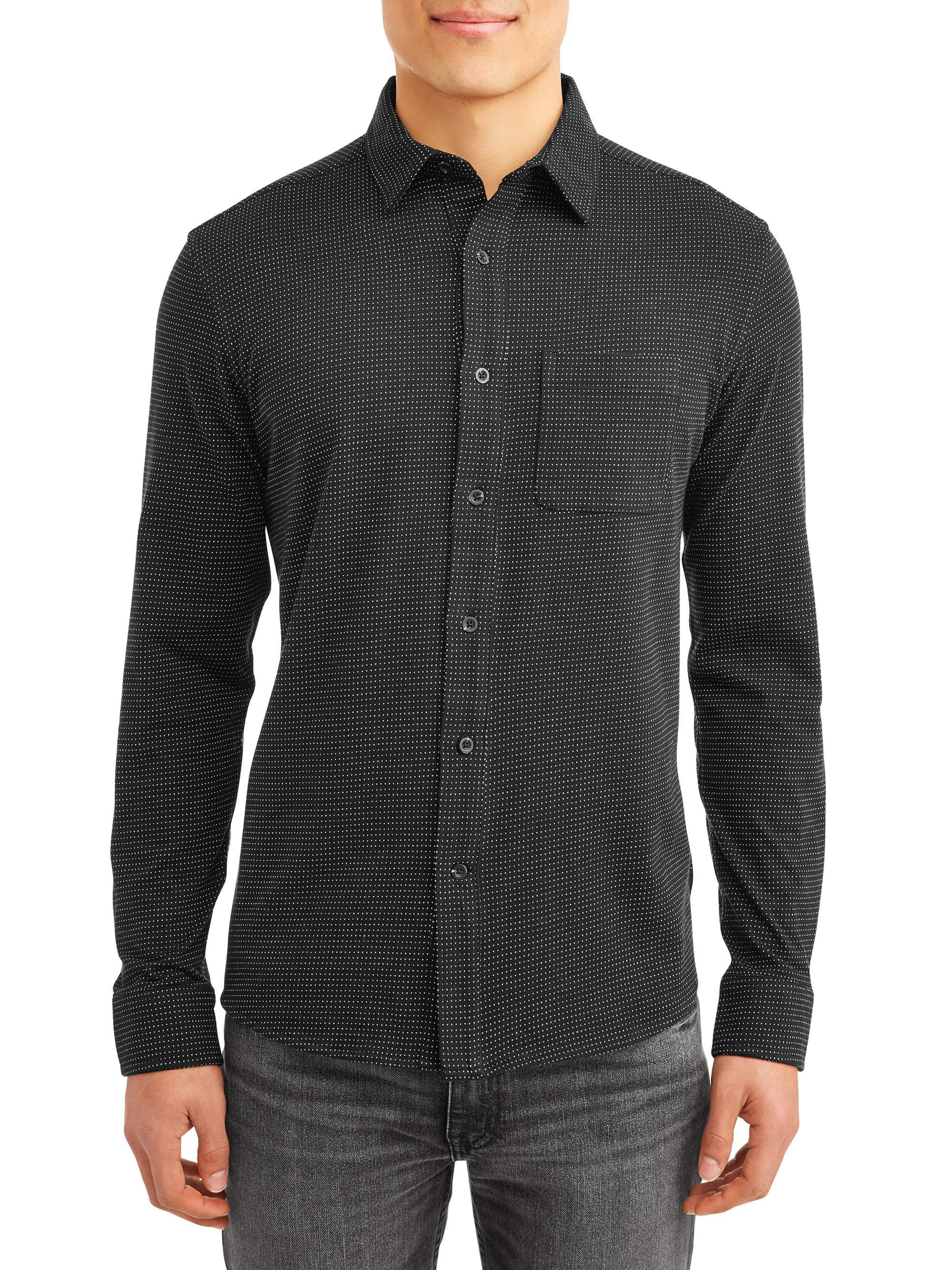 George Mens Long Sleeve Knit Button Down Shirt up to 2XL - Walmart.com