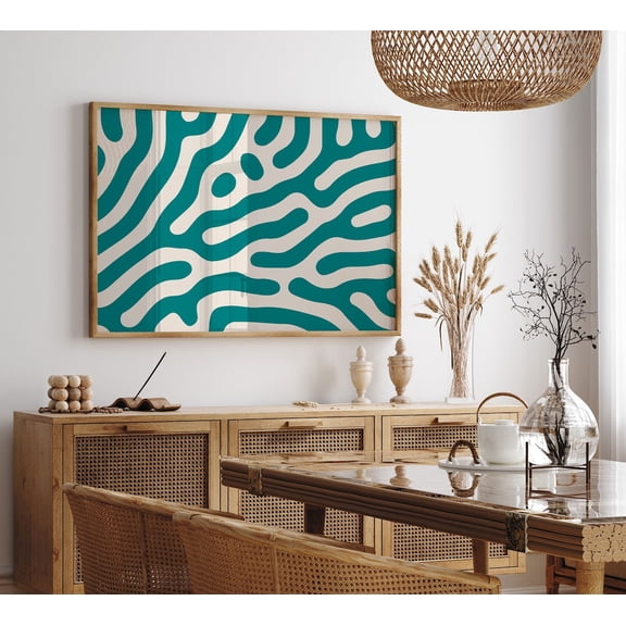 Dark Teal Wall Art, Horizontal Abstract Wall Art, Mid Century Modern Home Decor, Minimalist , Trendy, 358, Unframed Canvas Size 8x12