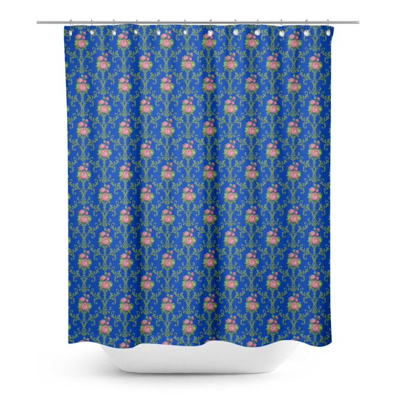 S4Sassy Blue Floral Damask Floral Printed Bathroom Curtain Waterproof Shower Drapes-60 x 75 Inch