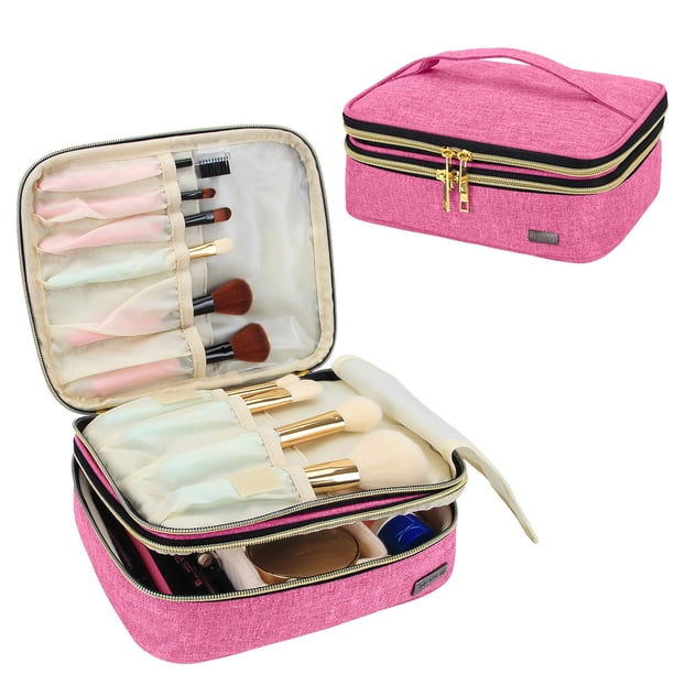 Organizador de brochas de maquillaje Teamoy, funda de viaje con compartimento, color rosa
