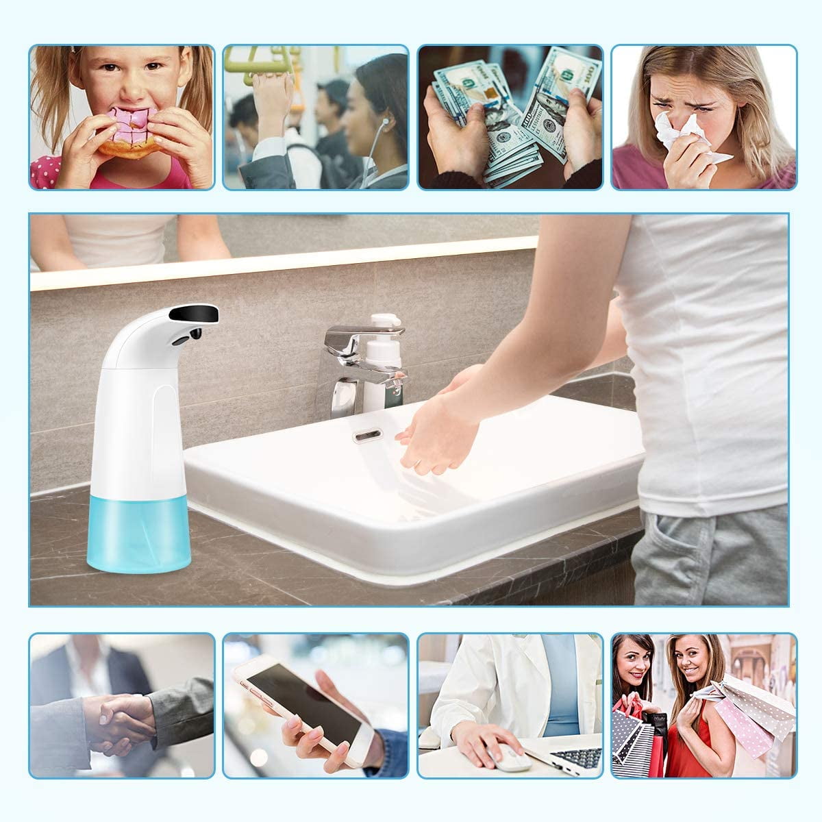 Automatic Soap Dispenser -300 ml 8.5oz Pump Foaming Infrared Motion Sensor Stainless Steel Dish Liquid Hands-White