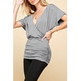 thumbnail image 5 of Made by Johnny Women's V Neck Short Sleeve Wrap Front Drape Dolman Top L HEATHER_GREY, 5 of 6