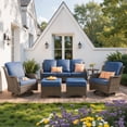 thumbnail image 2 of Ovios 6-Piece Patio Furniture Set All-Weather Wicker Outdoor Conversation Set with Sofa Swivel Chairs and Ottomans, Navy Blue, 2 of 10