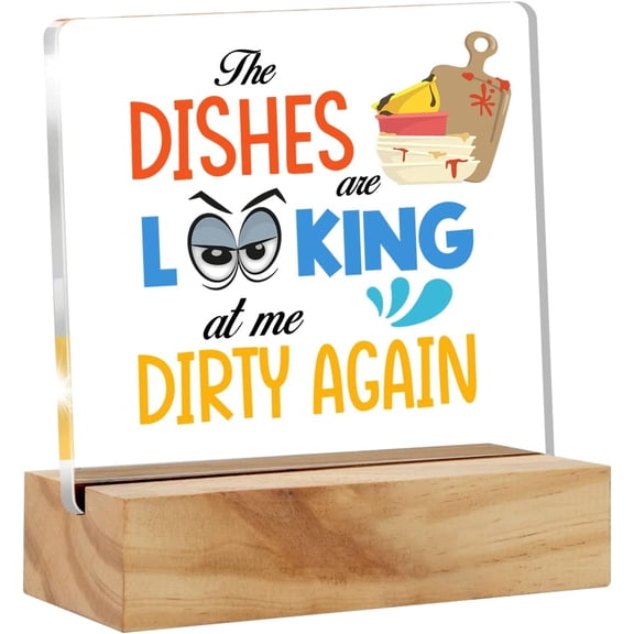 Rustic the Dishes are Looking at Me Dirty Again Desk Decor Acrylic Desk Sign Funny Kitchen Acrylic Plaque Home Desk Shelf Decoration 4x4 Inch