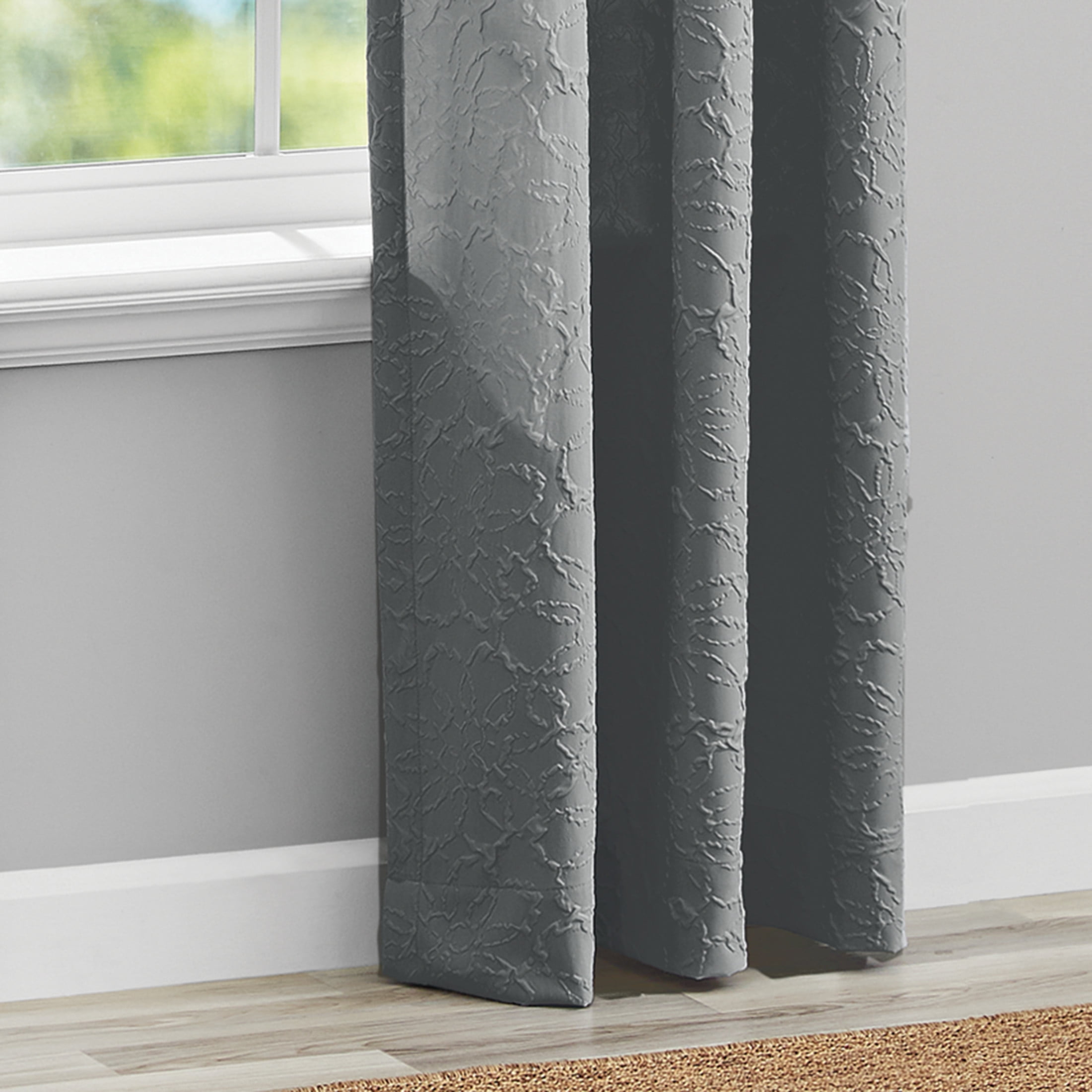 (2 pack) Mainstays Microsculpt Floral Rod Pocket Curtain Panels, Set of 2, Grey Flannel, 37" W x 84" L