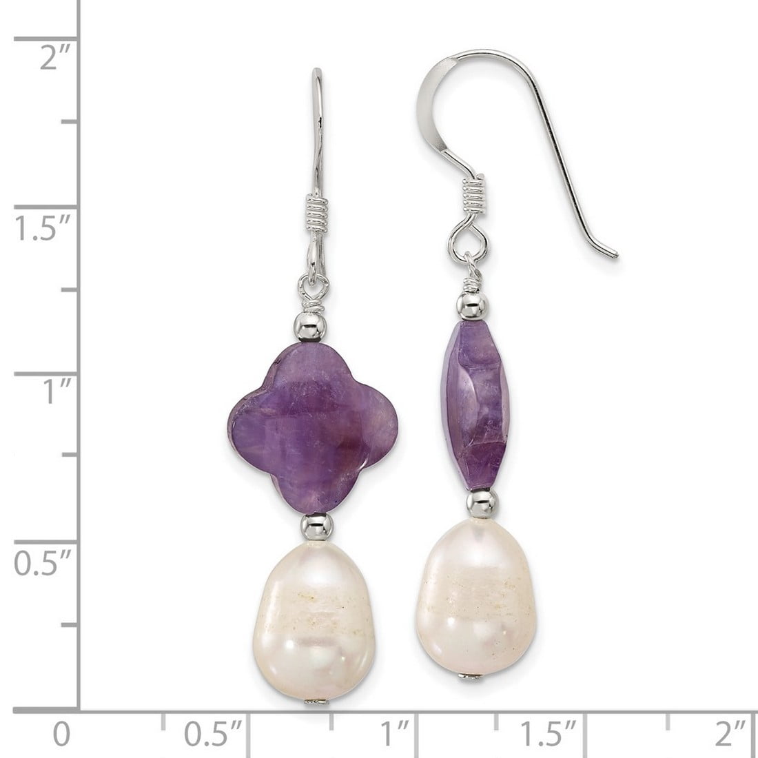 925 Sterling Silver Amethyst and Freshwater Cultured Pearl Shepherd Hook Earrings 47.5x13mm Wide Stud Earring for Women