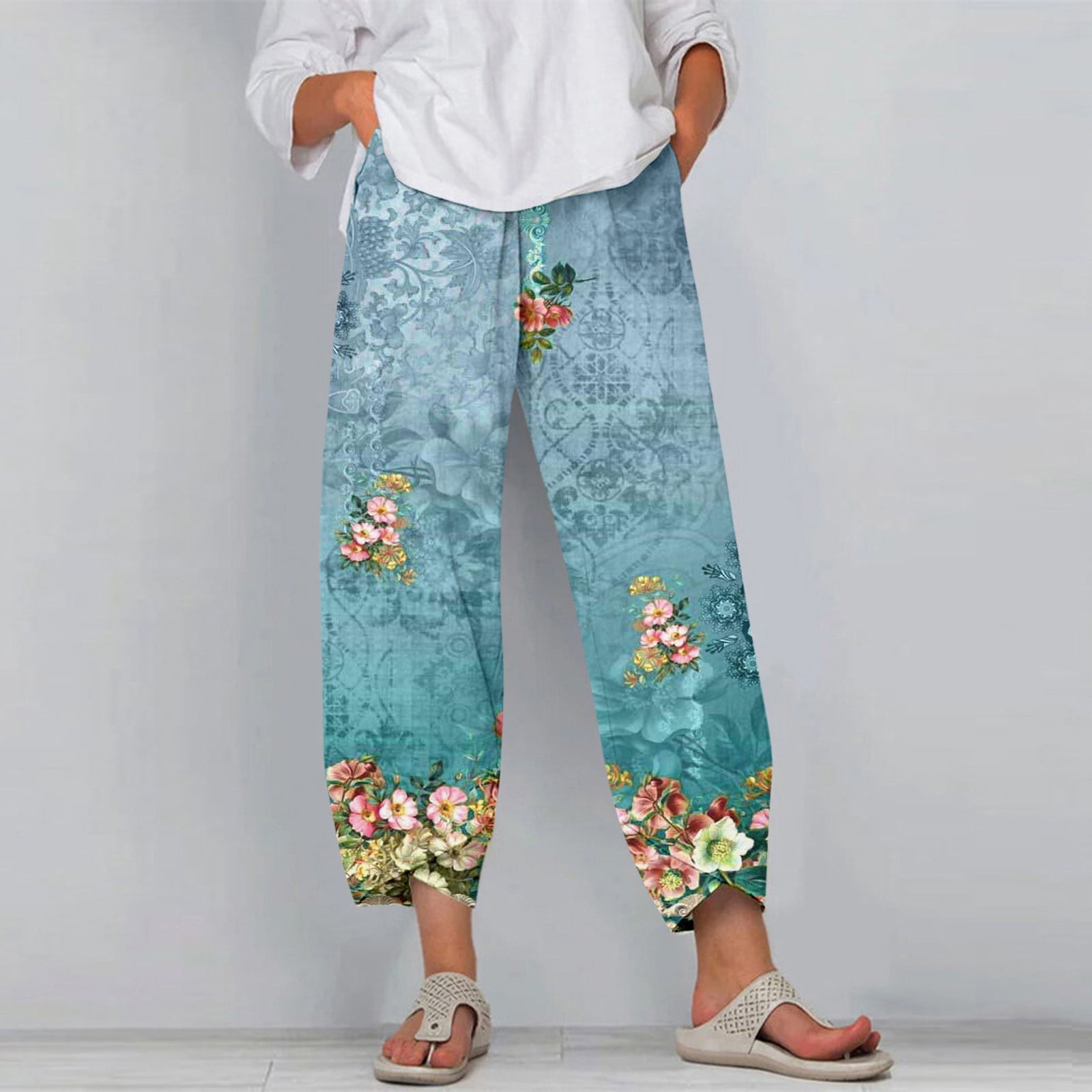 Pants For Women Fashion Wide Leg Capris Womens Summer Cropped