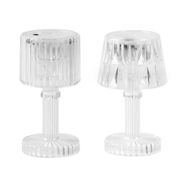 Paquete de 2 mini lámparas de escritorio LED acrílicas de cristal transparente blanco cálido, mini lámpara de mesa, adecuada para una fiesta infantil, tocador para niños
