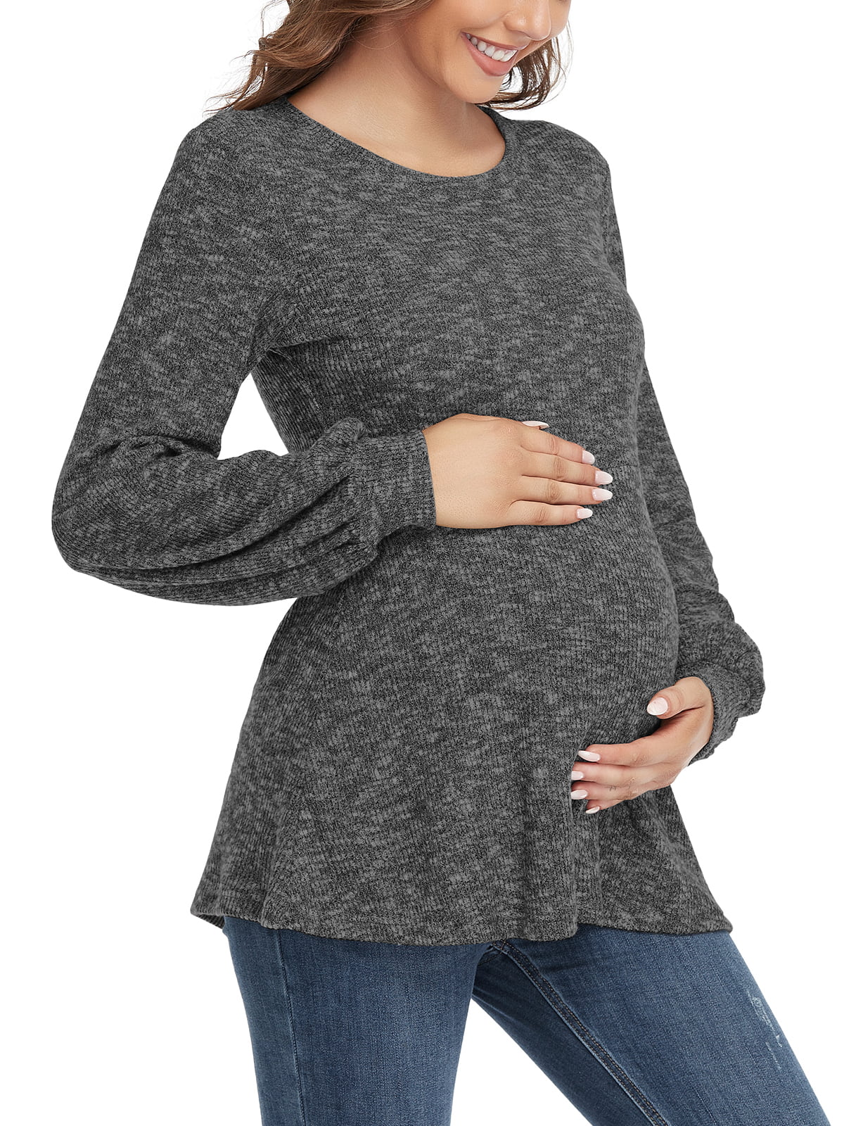 BBHoping Women's Maternity Sweater Tops Long Bishop Sleeves Pregnant Tunics Long Sleeve Winter Pregnancy Peplum Top 
