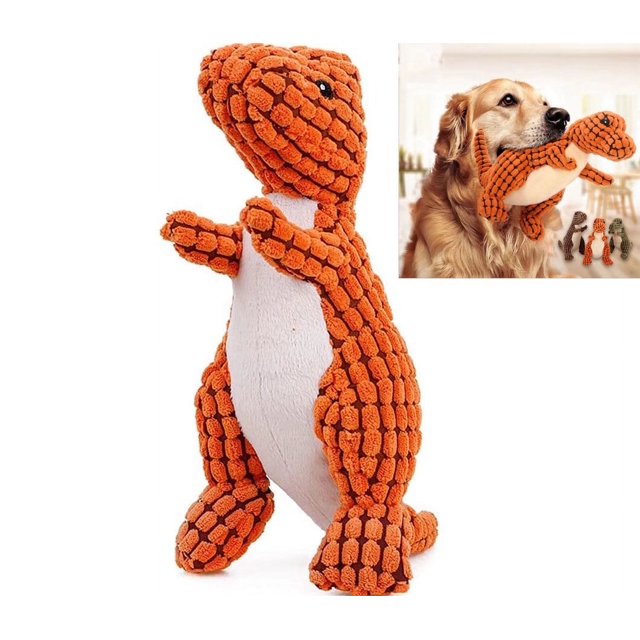 Juguetes para perros de dinosaurio de peluche, dibujos animados lindos, mascotas chirriantes, juguetes molares masculinos de dibujos animados interactivos para perros grandes, cachorros que juegan, accesorios para mascotas (naranja) oso de fresa Electrónica